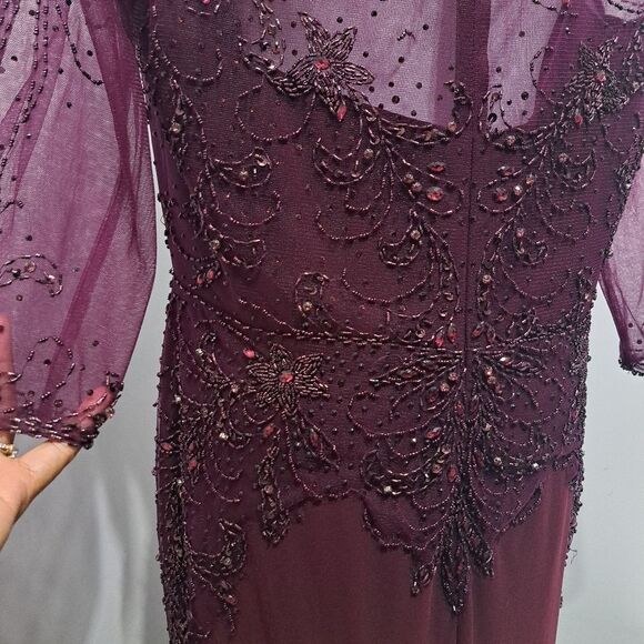 Christina Wu Mother Of The Bride Glam Sheer Trumpet Dress 17890 Size 18 Merlot - Picture 10 of 15